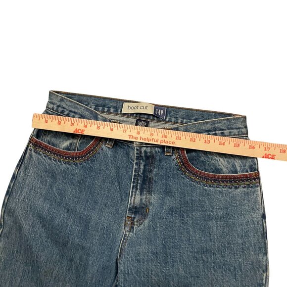 Vintage Gap Denim Embroidered Boot Cut Jeans Women's Size 10 Blue Western 90s - Picture 8 of 11